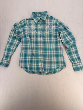 Women's western vintage Shirt Medium Blue Plaid Cotton Western Shirt Vintage